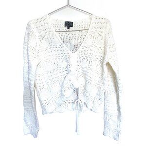 Major Juniors' knit V-neck cinch draw string Cropped Sweater, white, M, NWOT